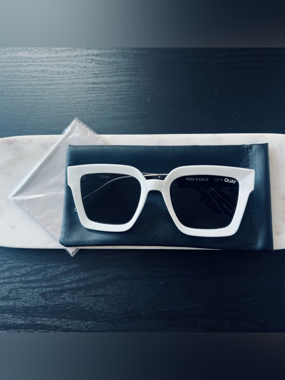 Quay White, Fool’s Gold Sunglasses with Gold Detail